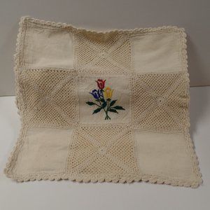 16" SQUARE CROCHET & EMBROIDERED CUSHION COVERS COTTON FROM SPAIN NEW